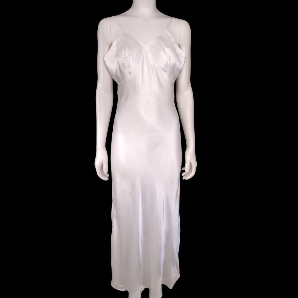 Vintage 1940s Ivory Satin Bias Cut Maxi Slip Dress Size S
